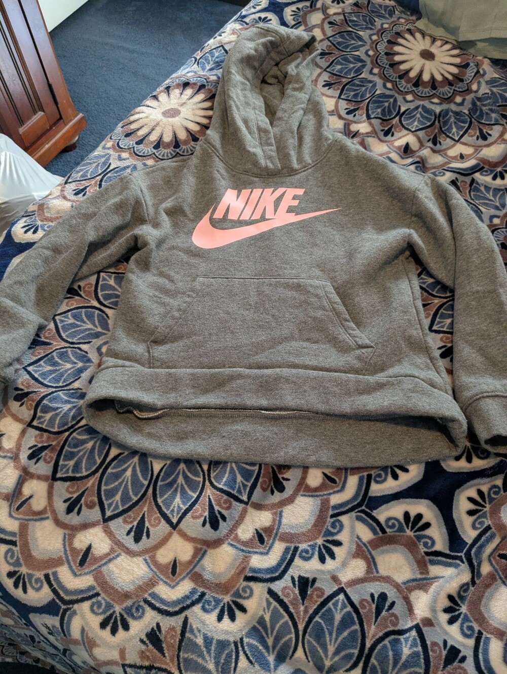 Nike Girls' Gray Hoodie with Pink Logo